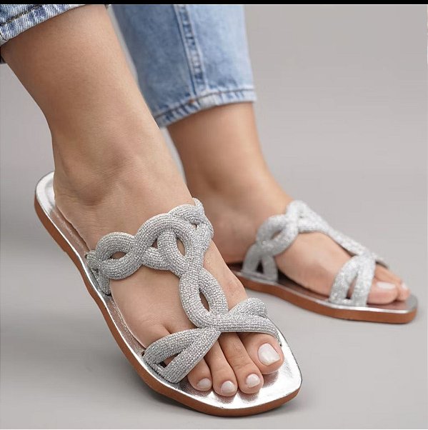 Kit 12 Pares Sandalia Feminina Virginia Glitter Chinelo de dedo Traseira Atacado