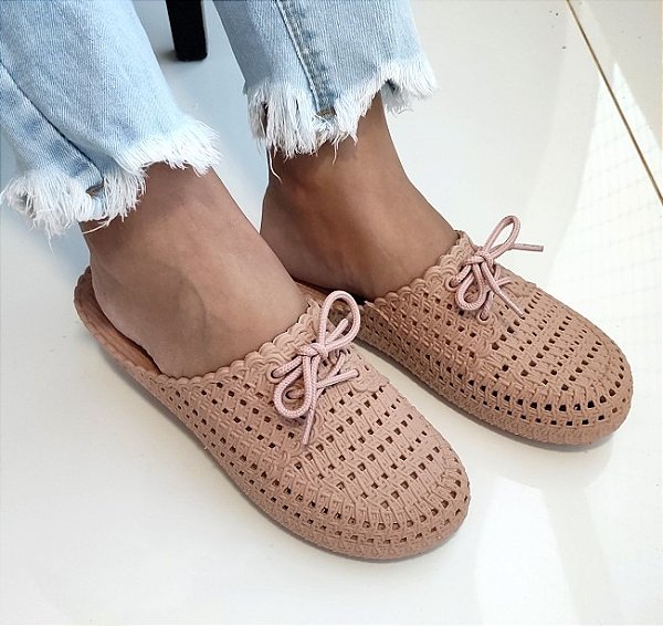 Sapato Feminino Mule Crochê Rasteirinha Antiderrapante Slide Varejo