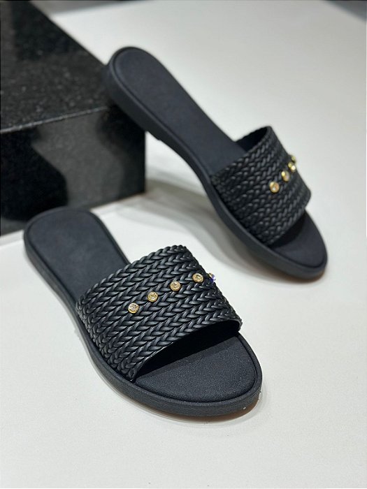 Sandalia Feminina Strass Brilho Pingo de Luz Rasteirinha Slide Varejo