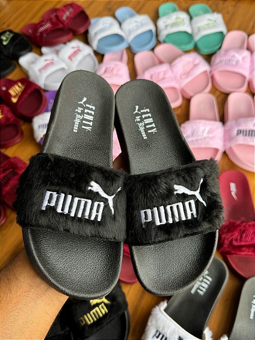 Kit 12 Pares Slide Feminino Pelúcia Puma Sandalia Adulto Chinelo Atacado