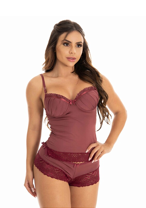 Corpete sensual em microfibra e renda