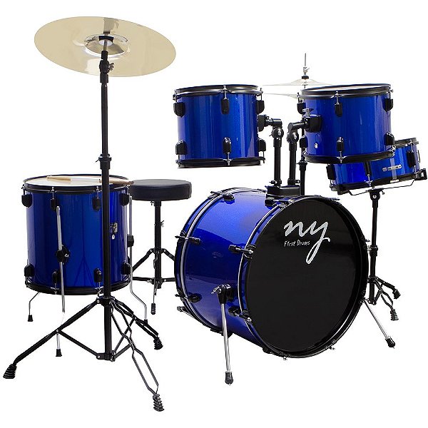 Bateria Acústica 2t Ebl Azul Com Banco Ny F1rst