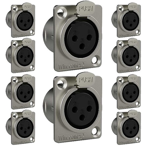 Conector Xlr Femea Wc 1023 Fp Bk Ni 3p Painel Wireconex 10 Unidades