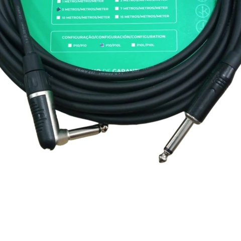 Cabo P10L para Guitarra e Instrumentos Kato P10/P10L Preto 10 metros
