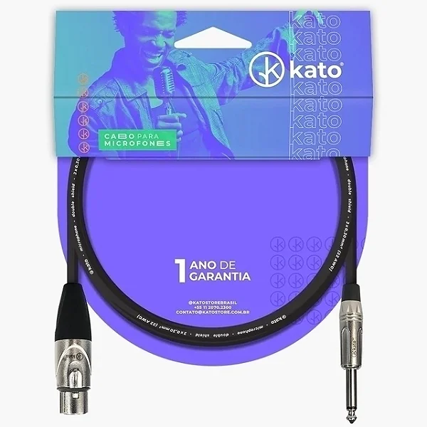 Cabo para Microfone e Instrumentos Musicais Kato XLR P10 Preto 3 metros