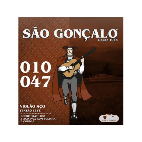 Encordoamento São Gonçalo 010 para Violão Aço Prata com Bolinha 0.010 - 0.047