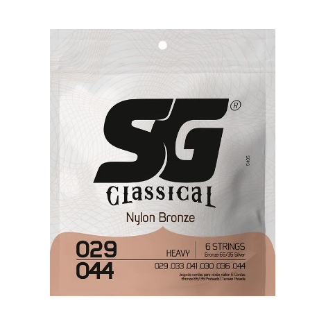 Encordoamento SG 029 para Violão Nylon Bronze 65/35 Prata Tensão Alta Pesada 0.029-0.044