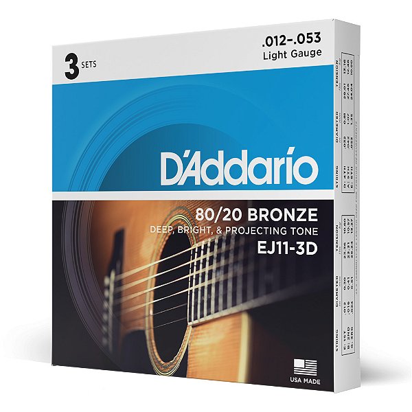 Encordoamento Violão Aço 12-53 D Addario 3 Peças EJ11-3D