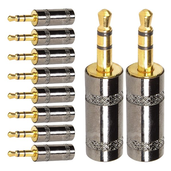 Conector P2 Stereo Metal Preto Gold Storm 10 Unidades