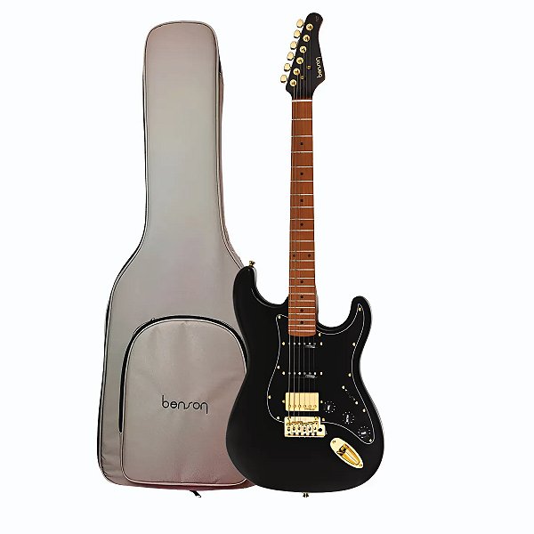 Guitarra Benson Stratocaster Hardy S 902 M BK/BK MH Preto/Dourado C/ Bag HSS