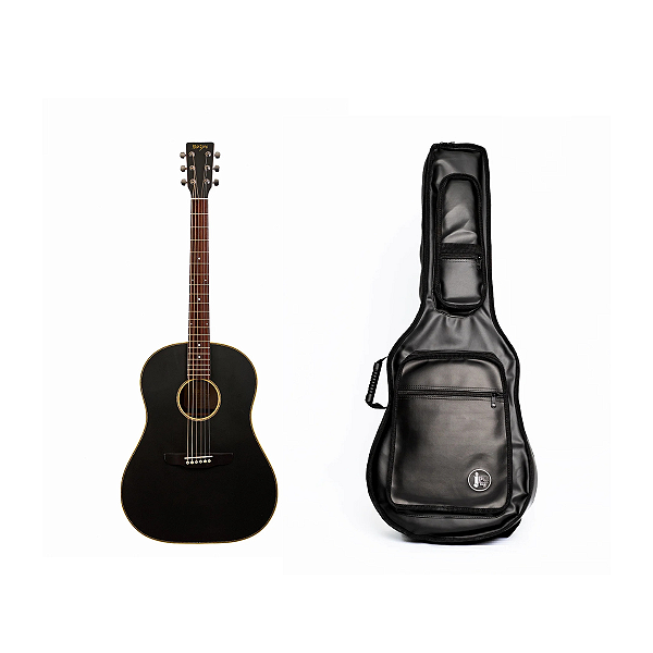 Kit Violão Rozini Eletroacústico Aço Black Top Triple 0 + Capa JPG Bag para Violão Premium Couro Sintético