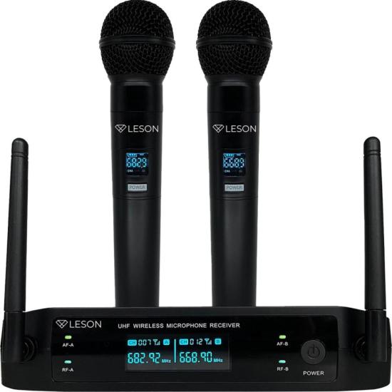 Microfone Duplo Sem Fio Leson LS902 Digital Preto