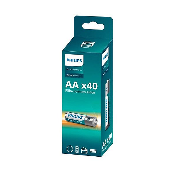 Pilha Comum Aa (tubo Com 40 Unidades) Philips R6l40tf/59