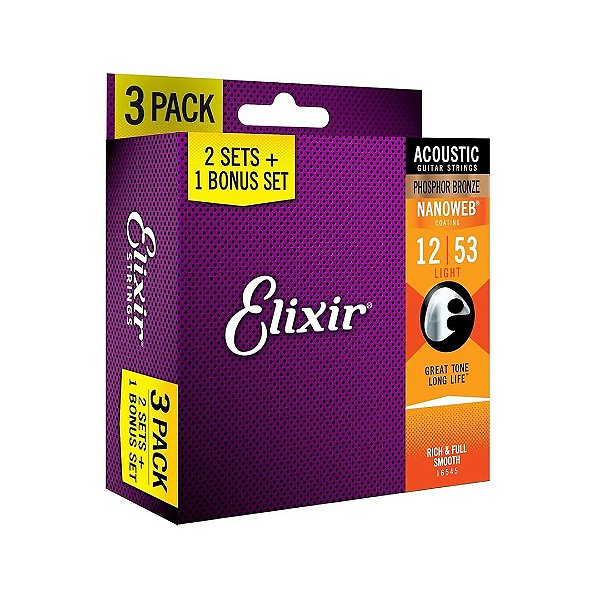 Encordoamento 012 Light Phosphor Violão Nanoweb Elixir