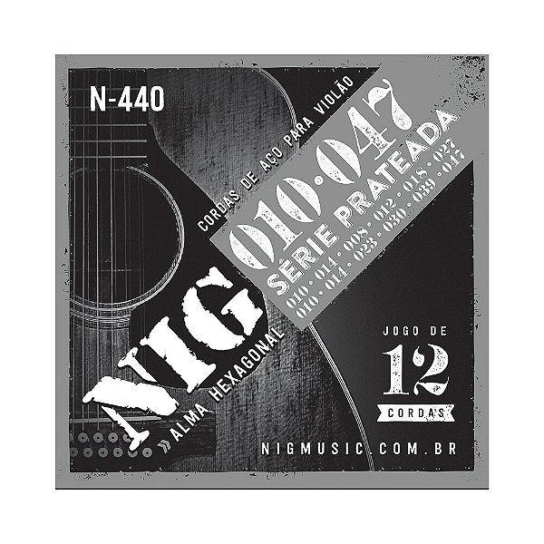 Encordoamento Violão Aço 12 Cordas 010-047 NIG Prateada N440