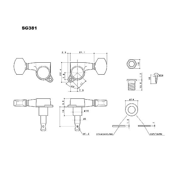Tarraxa Guitarra Blindada (L3+R3) Preta Gotoh SG381-05 B