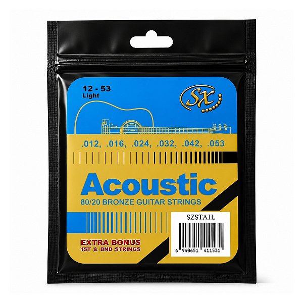 Encordoamento Violão Aço 012 Light Alta Qualidade Sx