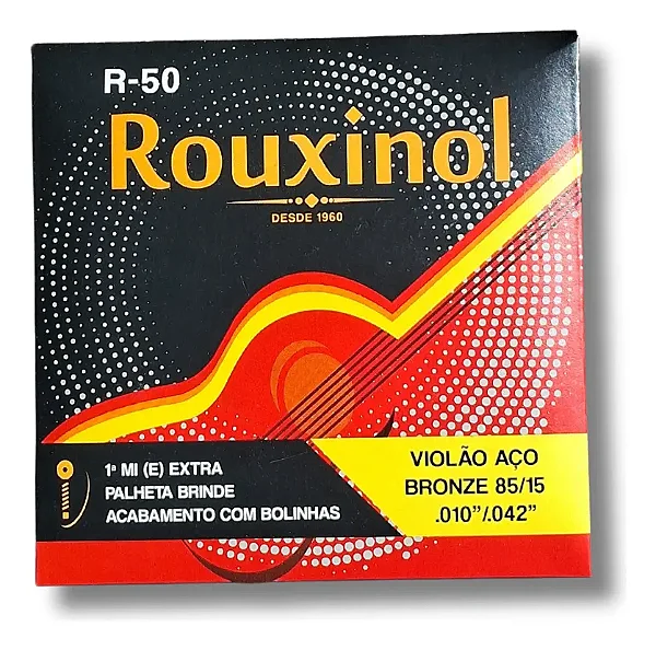 Encordoamento Rouxinol R-50 para Violão de Aço Bronze 85/15 com Bolinhas 010-042
