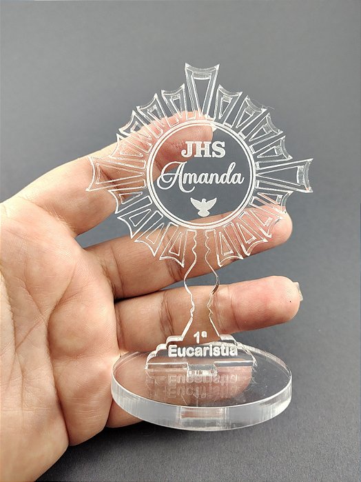 Ostensório em Acrílico 6mm Primeira Eucaristia 11cm - und