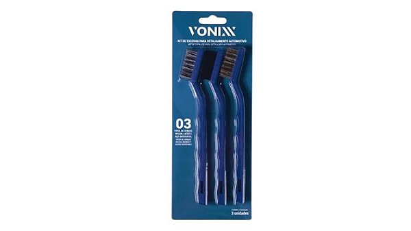 Kit 3 Escovas Detalhamento Nylon Aço Latão - Vonixx