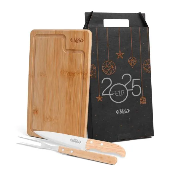 Conj. Para Churrasco Em Bambu / Inox / Madeira - 3 Pçs.