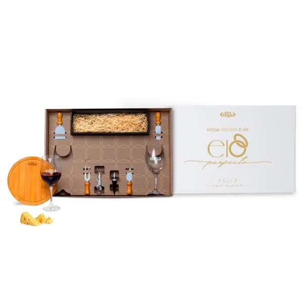 Kit Queijo E Vinho Com Espaço Para Garrafa - 9 Pçs - Não Acompanha Garrafa
