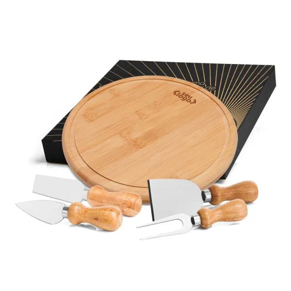 Conj. Para Queijo Em Bambu / Madeira / Inox - 5 Pçs