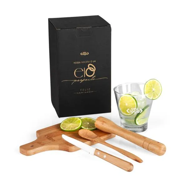 Kit Para Caipirinha Em Bambu / Madeira / Inox - 0,35 L - 5 Pçs