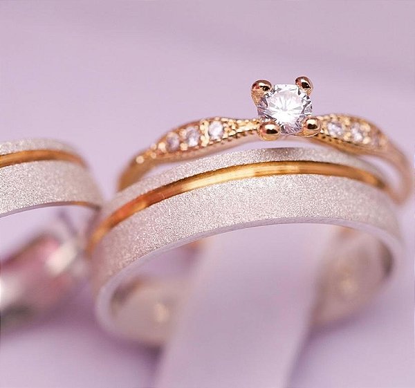 Par Aliança Luxo Promisse 5mm com solitário