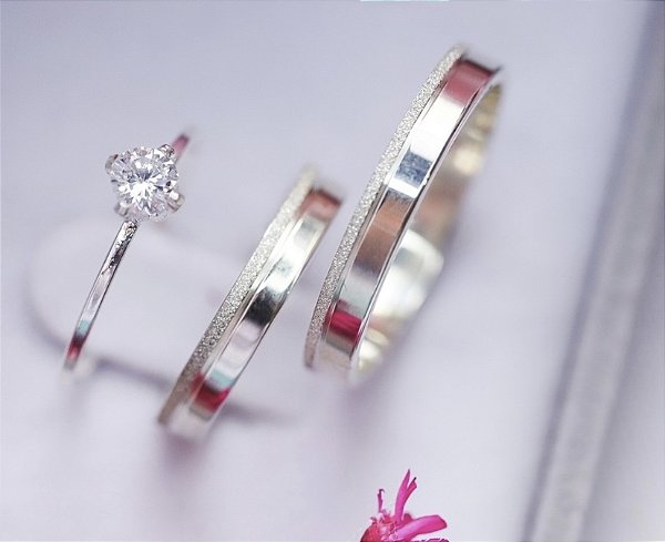 Par Aliança Viva o Amor 3 mm com solitário