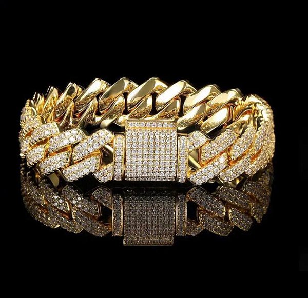 Pulseira Cuban Cravejada 13MM  Banhada a Ouro 18K