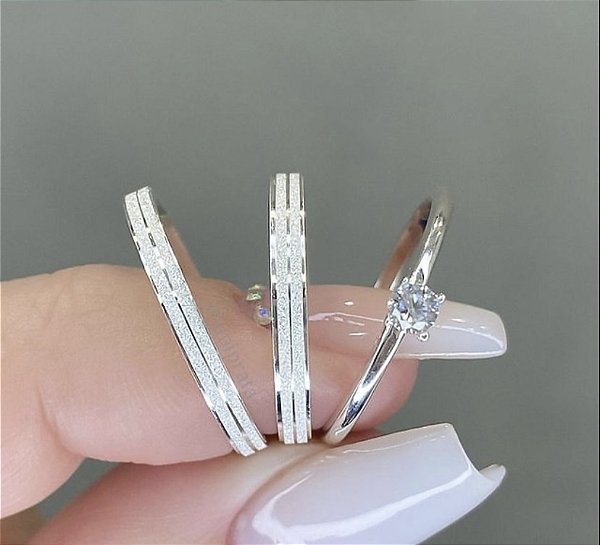 Par Aliança Bridgerton 3mm Minimalista com Solitário