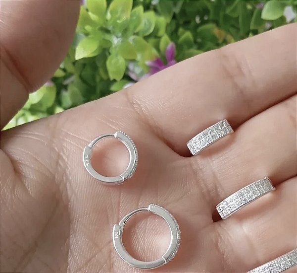 Brinco Argola Duplo Cravejada em Prata 925 UNISSEX