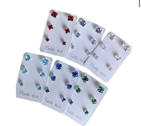 Trio Quadrado de Ponto de Luz em Prata 925