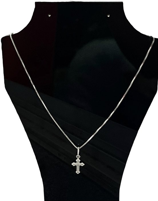 Corrente Masculina com mini Cruz 60cm em Prata 925