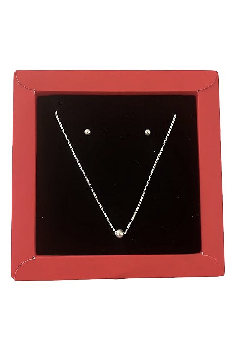 Conjunto Colar e Brinco de Bolinha em Prata 925