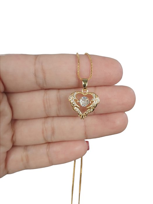 Colar Coração Pulsante Cravejado Banhado a Ouro 18K