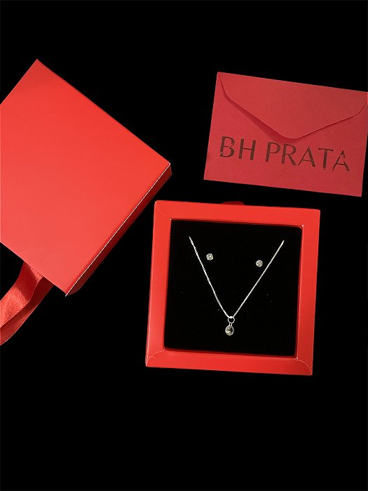 Conjunto Ponto de Luz em Prata 925 e sacola gaveta
