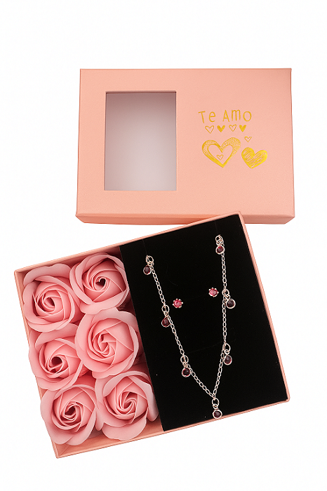 Caixa com Conjunto Choker e Brinco em Prata 925