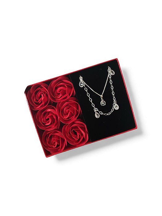 Caixa com Conjunto Pulseira e Colar Ponto de Luz em Prata 925