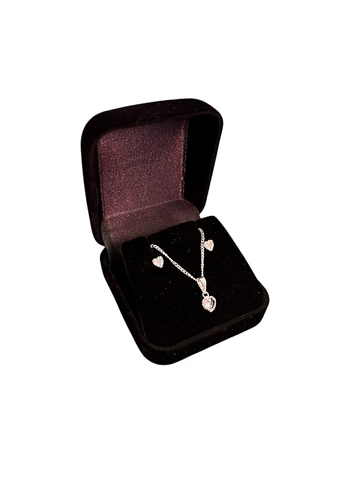 Conjunto Colar e Brinco Ponto de Luz em Coração Prata 925