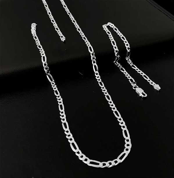 Conjunto Corrente e Pulseira Elos 3x1 3mm 70cm em Prata 925