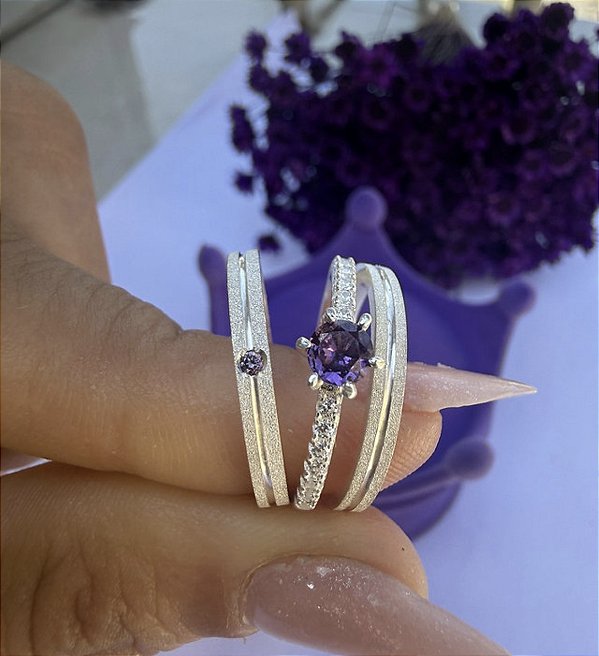 Par Aliança Sonho de amor com solitário Cravejado