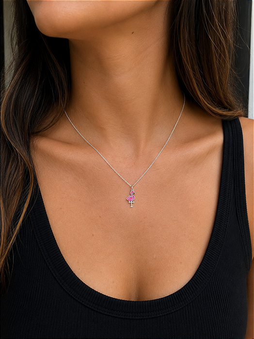 Colar de Flamingo em Prata 925