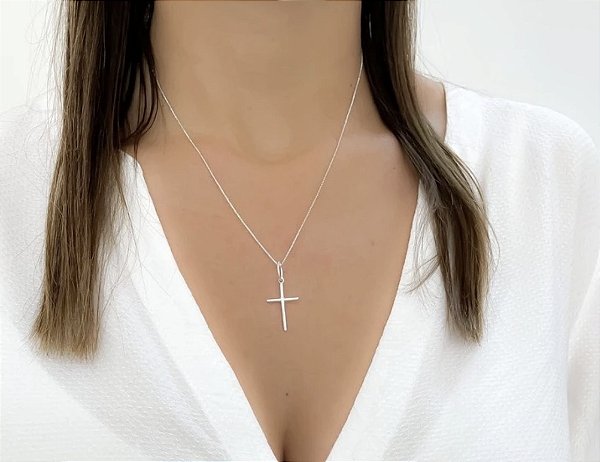 Colar Feminino com Cruz Palito em Prata 925