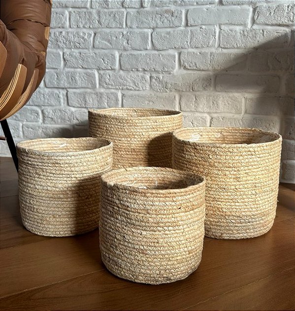 Cachepot para Plantas em Fibra Natural Cor Palha (4 Tamanhos)