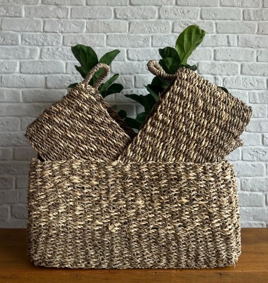 Cestos Decorativos Retangularesem Fibra Natural (3 Tamanhos)