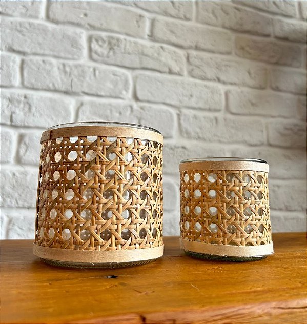 Porta Velas em Vidro e Fibra Natural (2 peças)