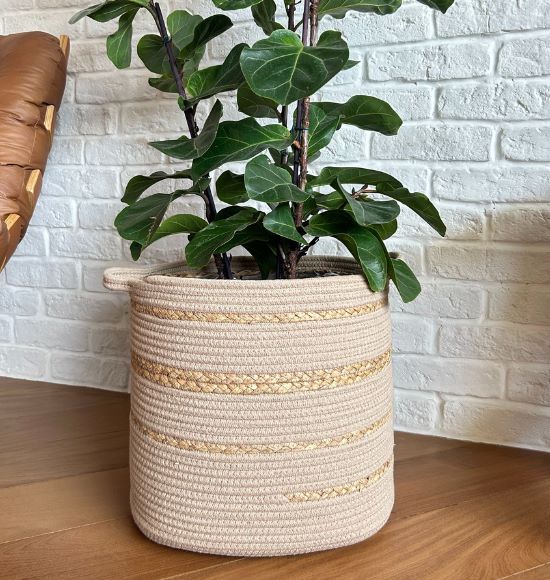 Cesto Extra Grande em Algodão e Fibra Natural na cor Bege (2 tamanhos)