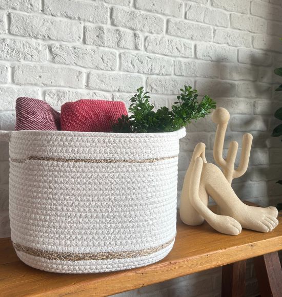 Cesto Decorativo Branco em Algodão e Fibra Natural (2 tamanhos)
